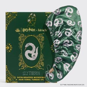 Kitsch x Harry Potter Satin Wrapped Microfiber Hair Towel Turban in Slytherin